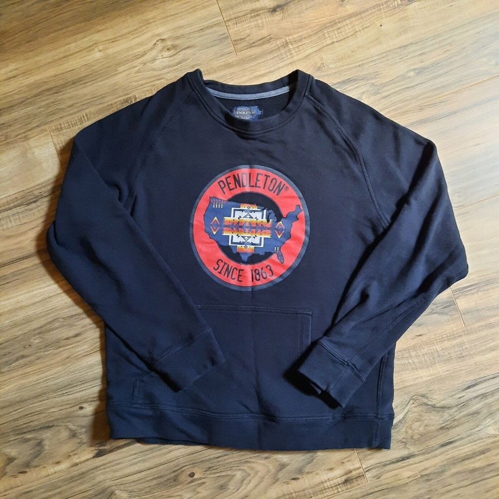 Pendleton Sweater Sweatshirt Mens Medium Black Crewneck Southwest‎ Navajo Aztec